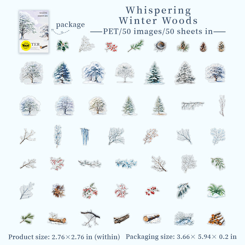 Four seasons of trees PET Sticker -50Pcs each pack