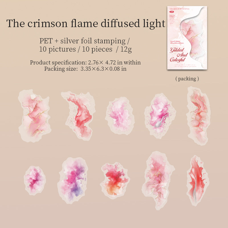 0615 Watercolor dyeing PET sticker -10Pcs each pack