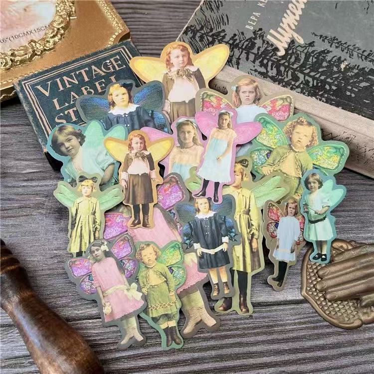 Vintage Kid with Wings solid Stickers -16Pcs each pack