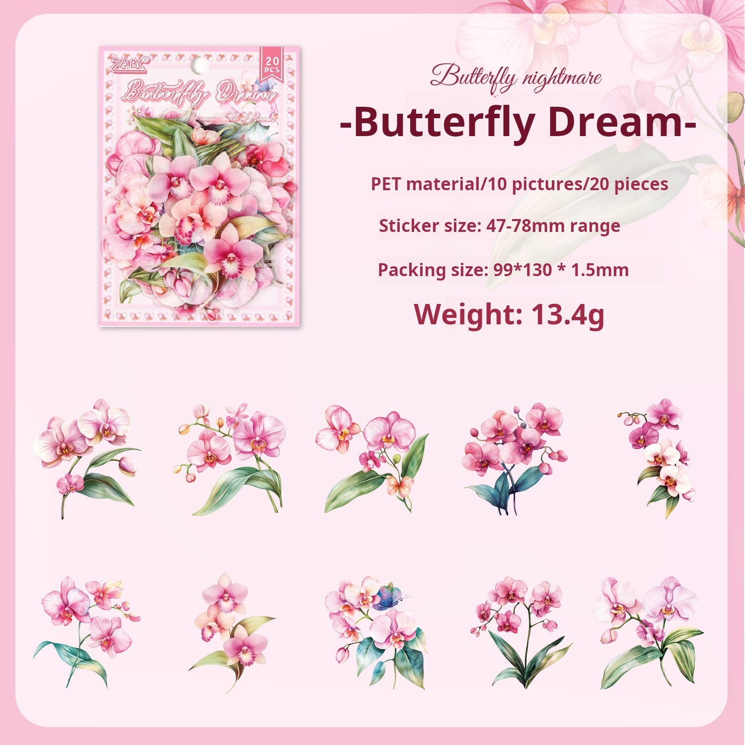 Flower PET Sticker -20Pcs each pack