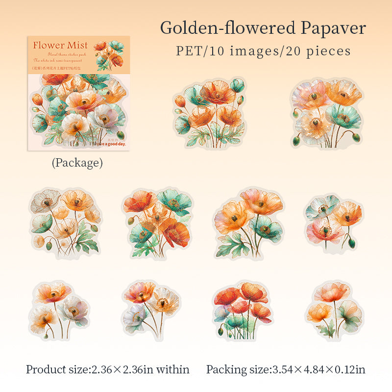 Flower Mist PET Stickers -20Pcs each pack