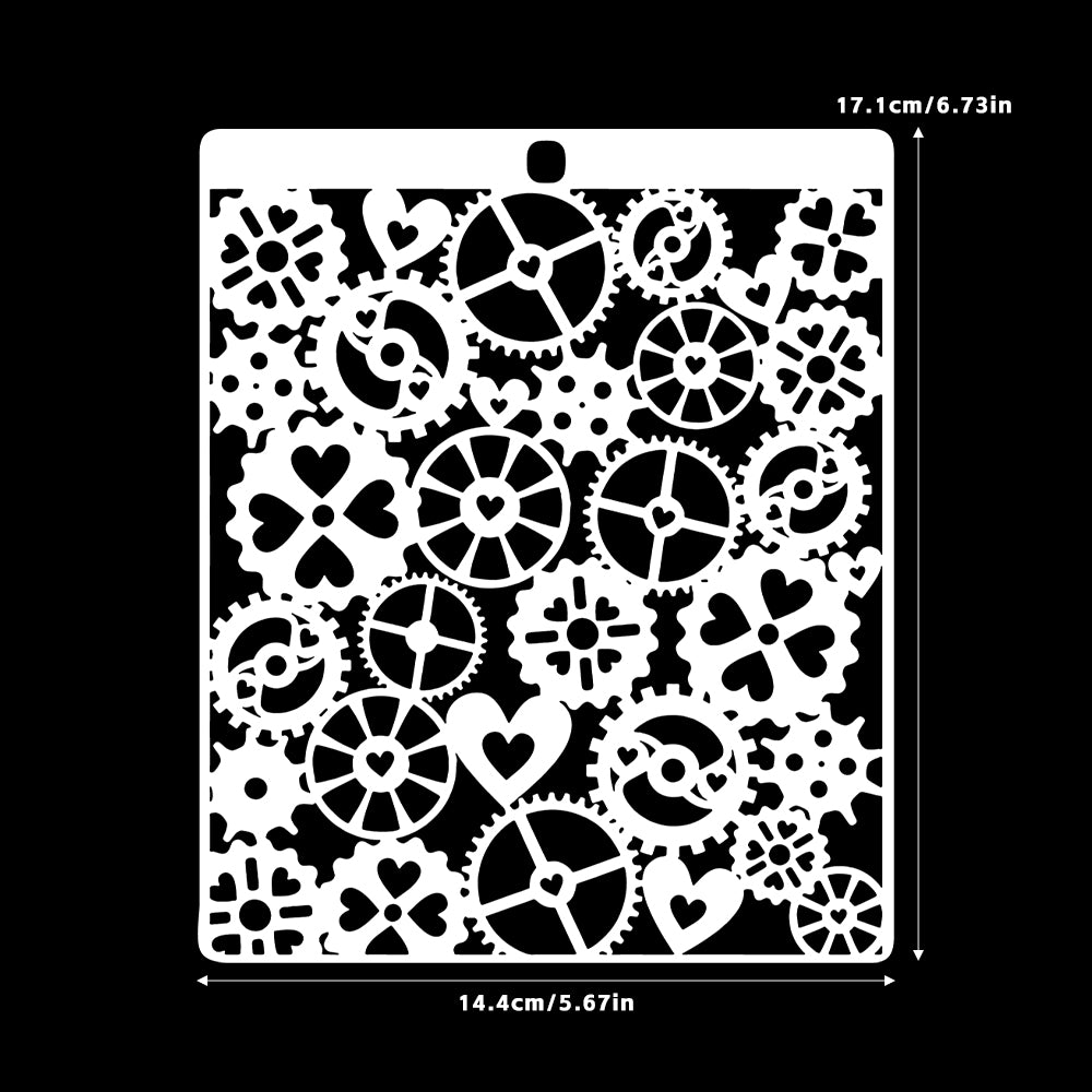 0801 Heart and gears pattern stencil 17.1CM*14.4CM