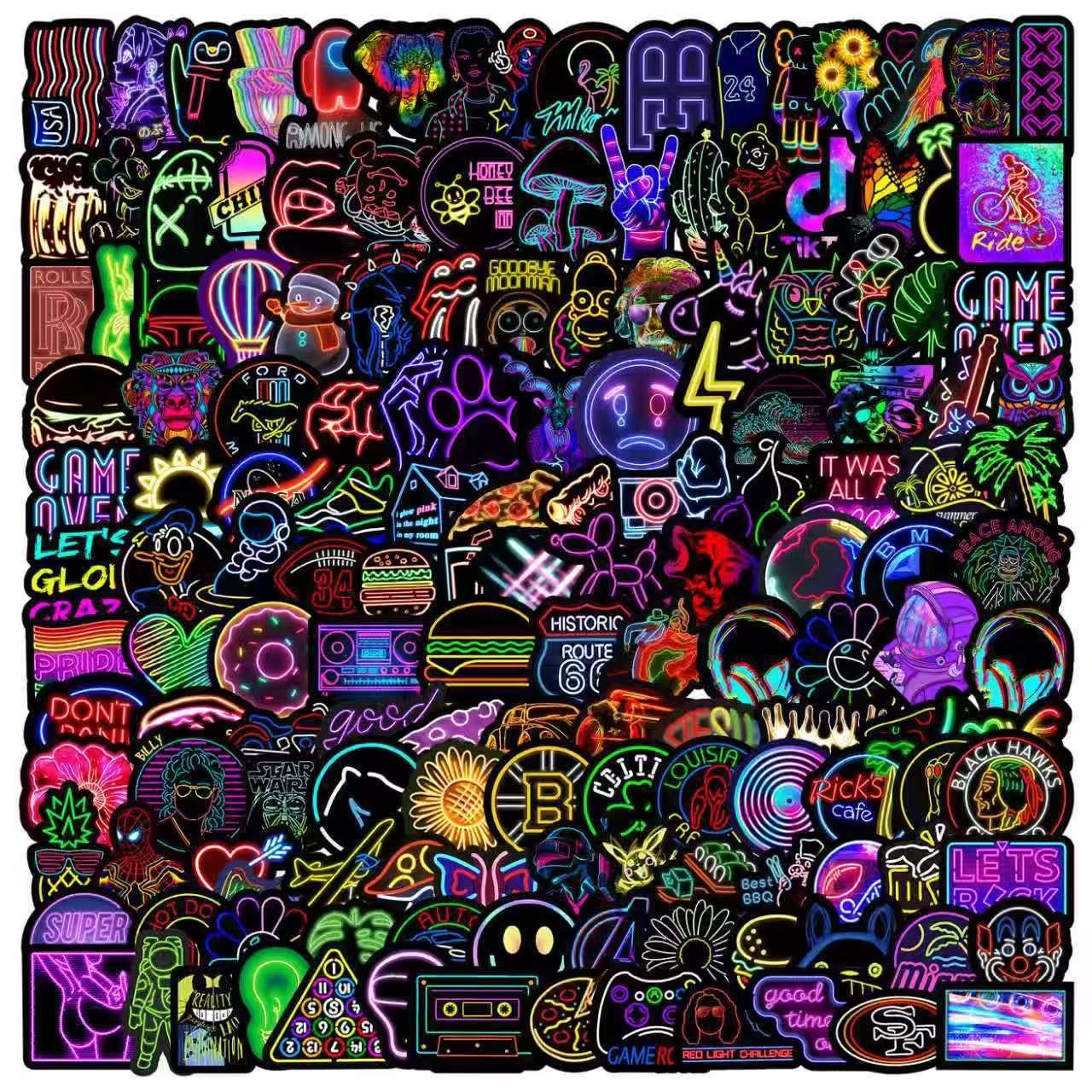 100 Vintage Neon Style Solid Sticker With Black Border