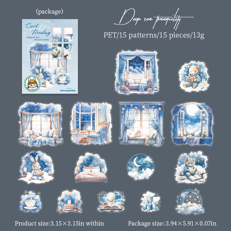 0312 Quiet Night Reading Series Sticker -15Pcs each pack