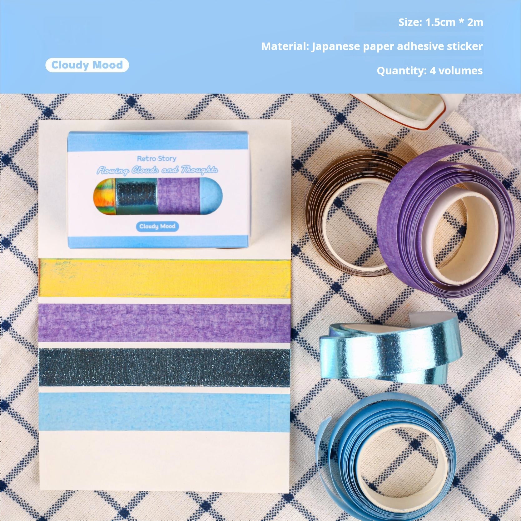 Colorful Washi Tape 1 Set 4 rolls 1.5cm*2m