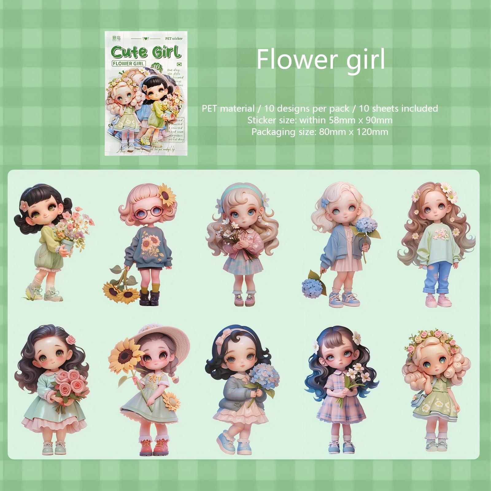 Cute Girl PET sticker -10Pcs each pack
