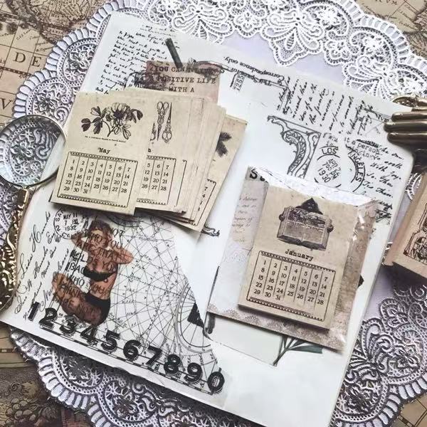 Vintage Calendar Paper (7.2 × 5.2 cm) -24Pcs each pack