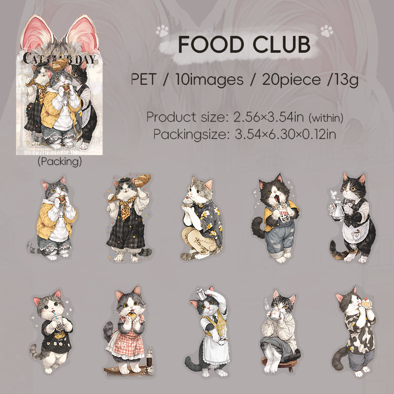 Cat's Club Day PET Sticker -20Pcs each pack
