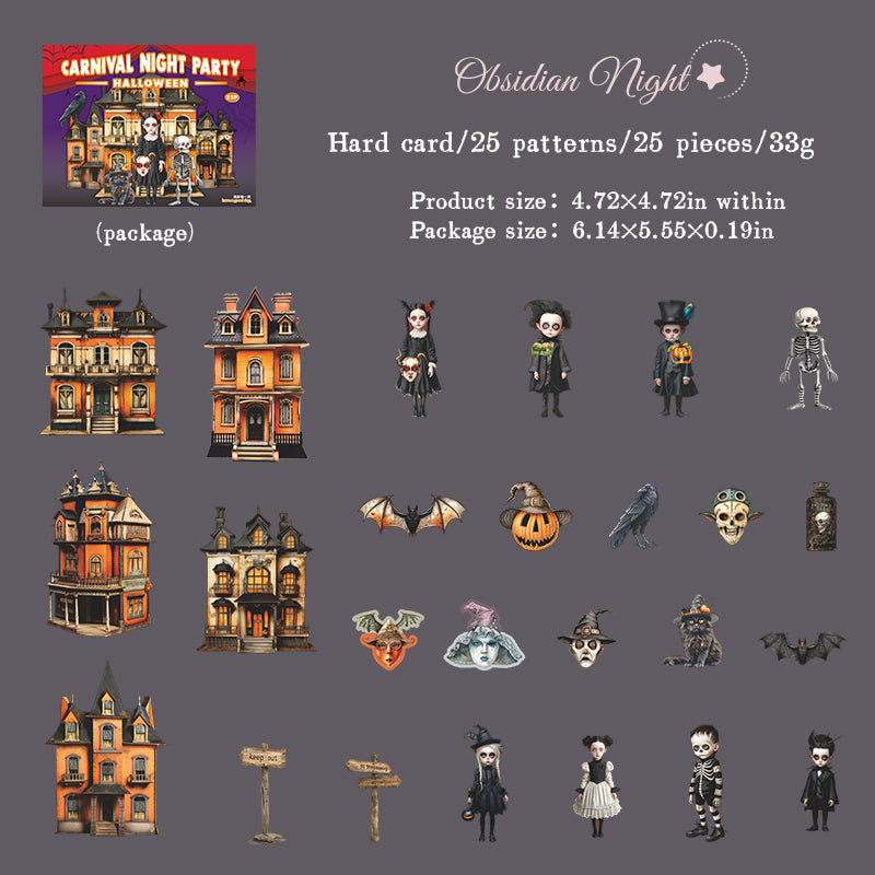 Halloween Carnival Night Party cardstock sticker -25Pcs each pack