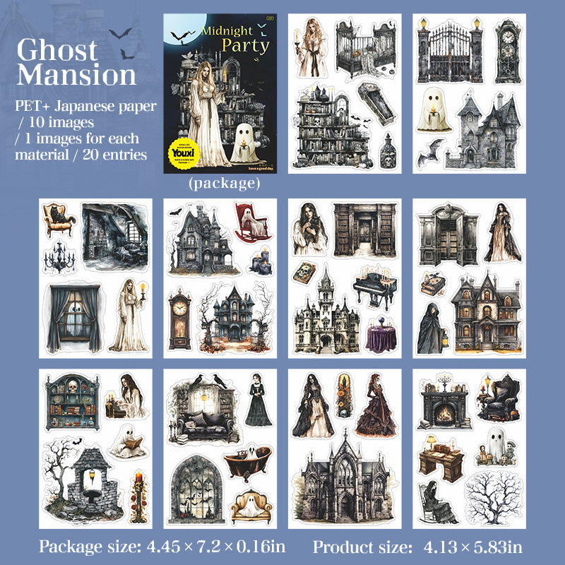 Midnight party PET & Washi sticker book -20Pcs each pack