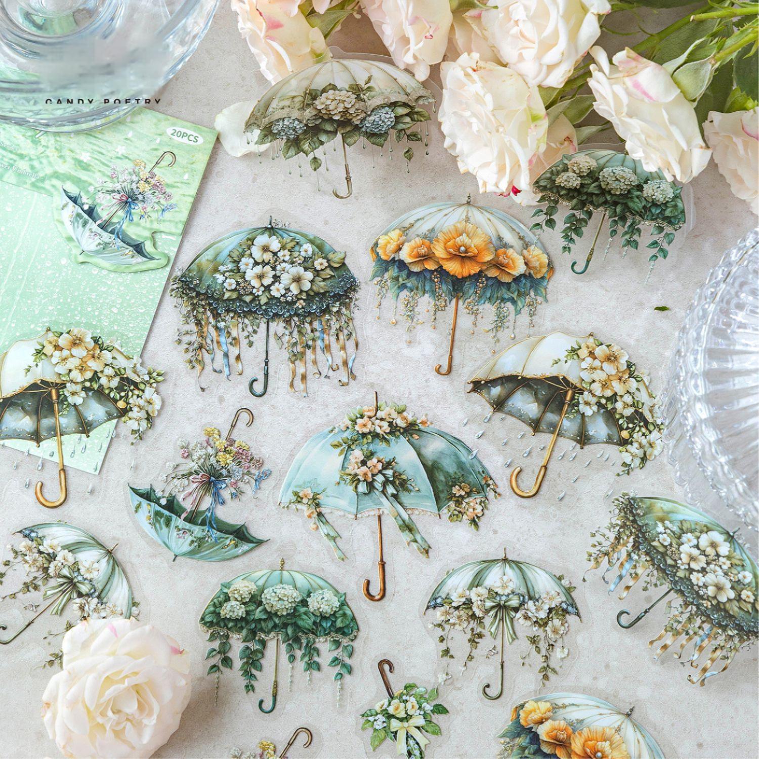 0530 Flower umbrella PET Sticker -20Pcs each pack