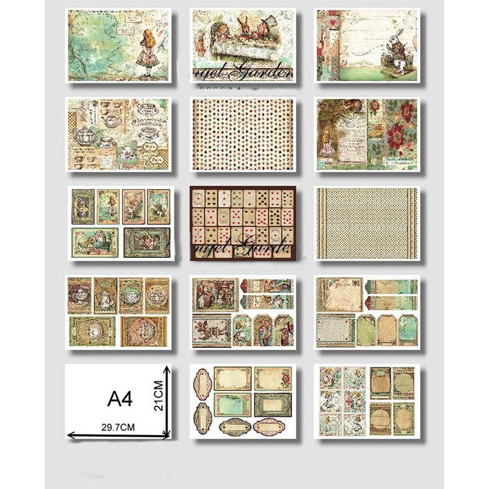 A4 size Alice in wonderland Style Paper 15 pcs