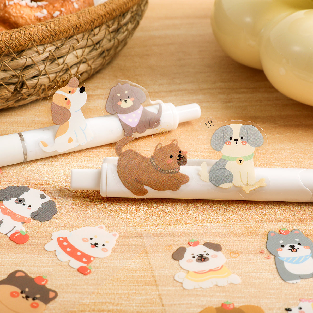 Dog sticker on pen