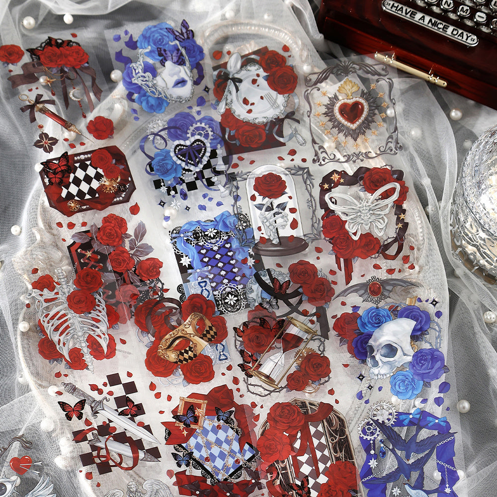 0523 Skull and rose PET Sticker -6Pcs each pack