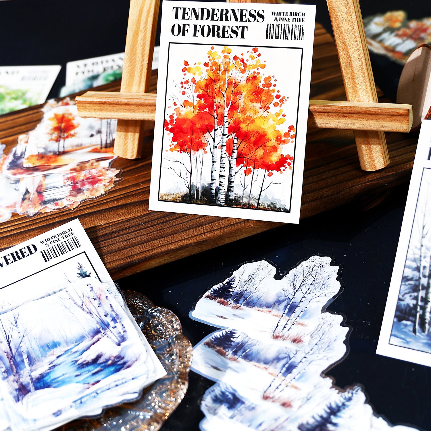 0520 White birch and pine tree PET Sticker -30Pcs each pack