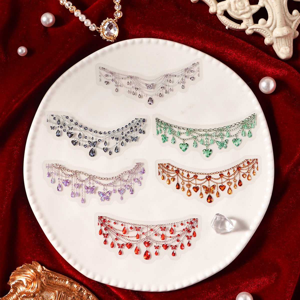 Necklace stickers on plate