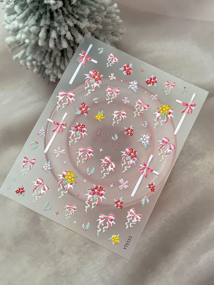 1015 M241- Christmas bow Embossed Mini sticker 1 Pcs