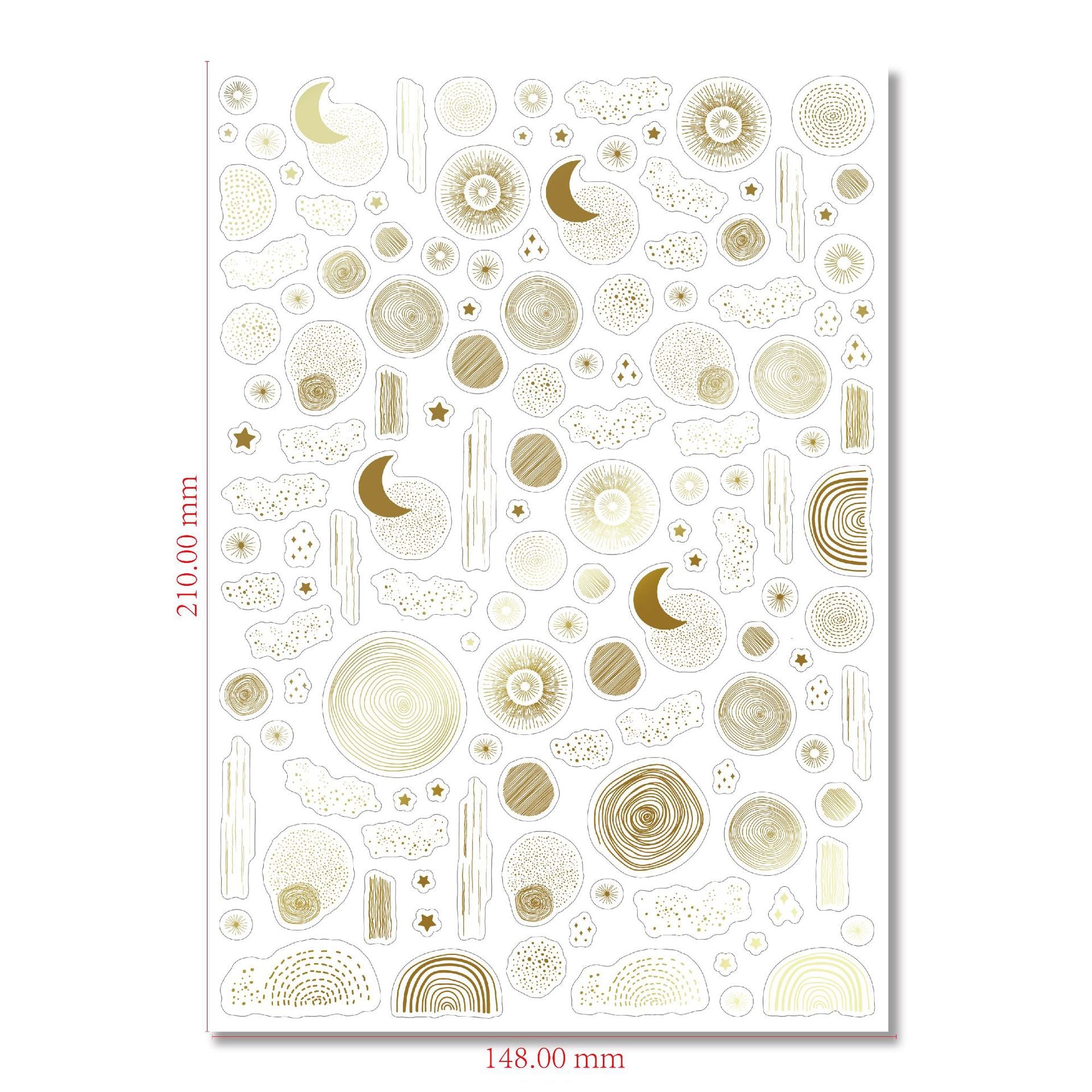 Gold & Silver Foil Star & Moon Holographic Die-Cut Stickers, 1 sheet