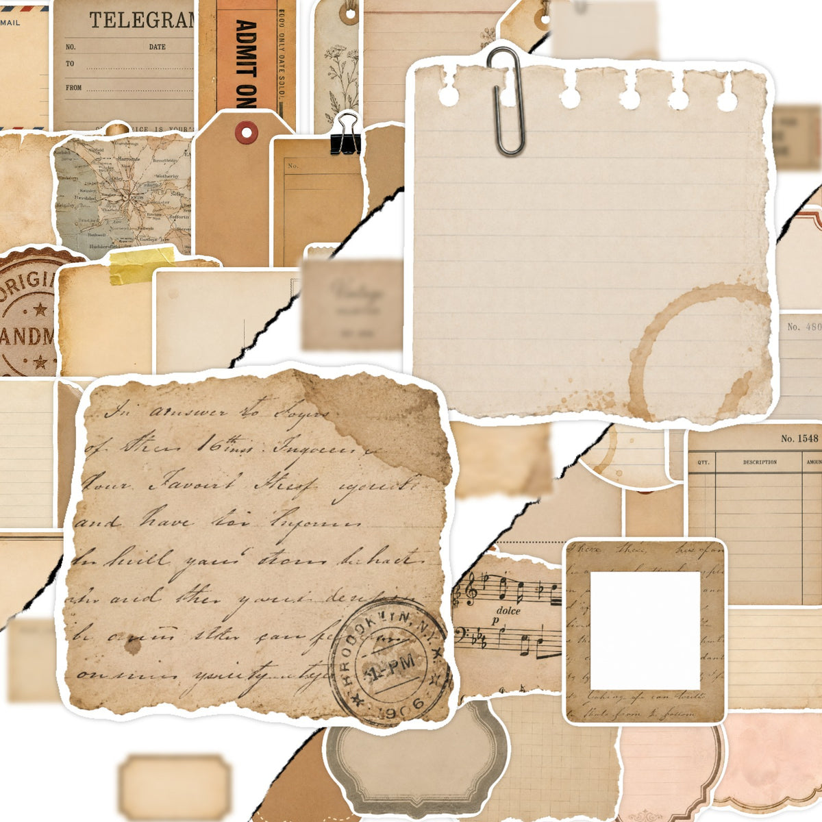 50 Vintage Distressed Style Solid Sticker With White Border