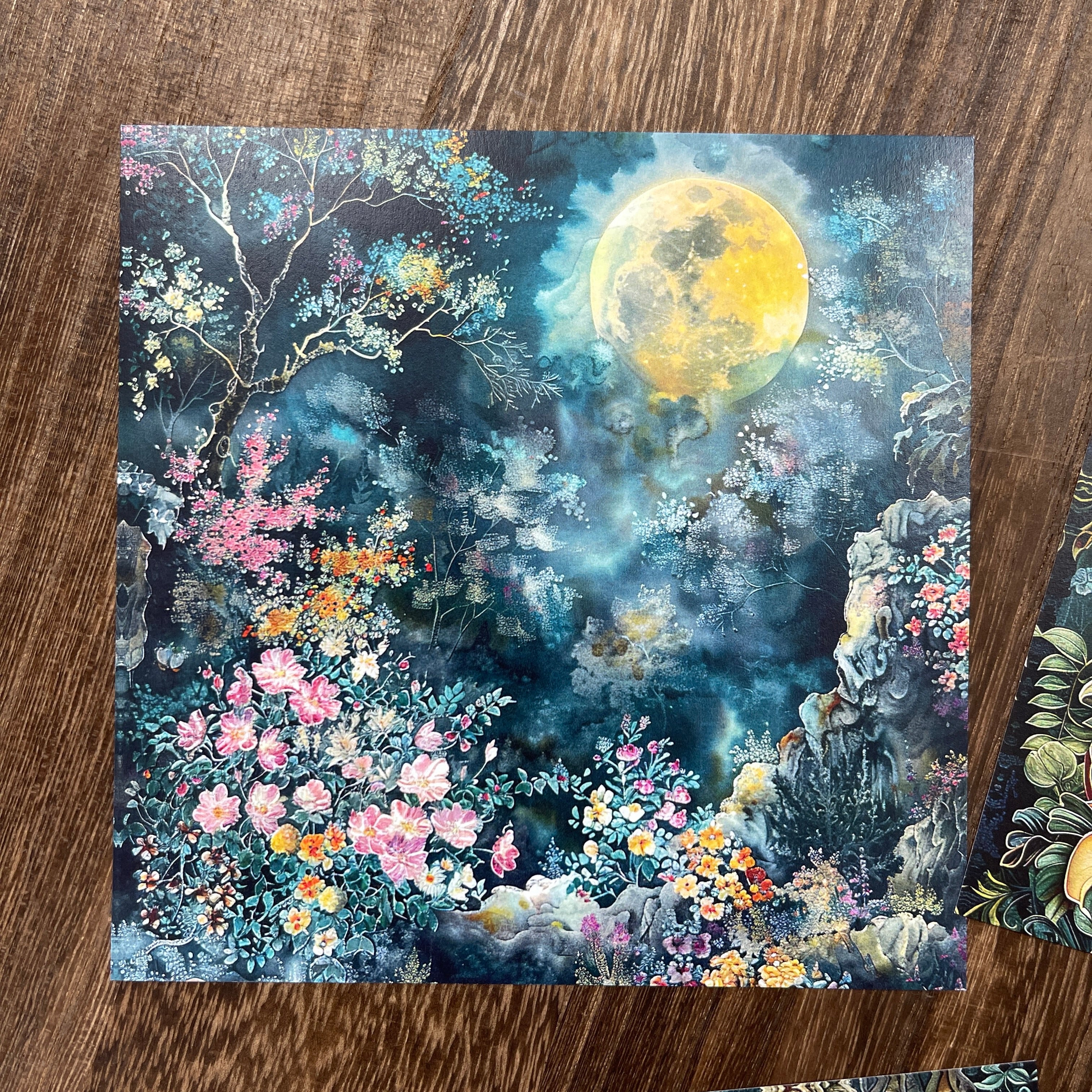 0818 Flower forest under the moon background paper 15*15cm -10Pcs each pack