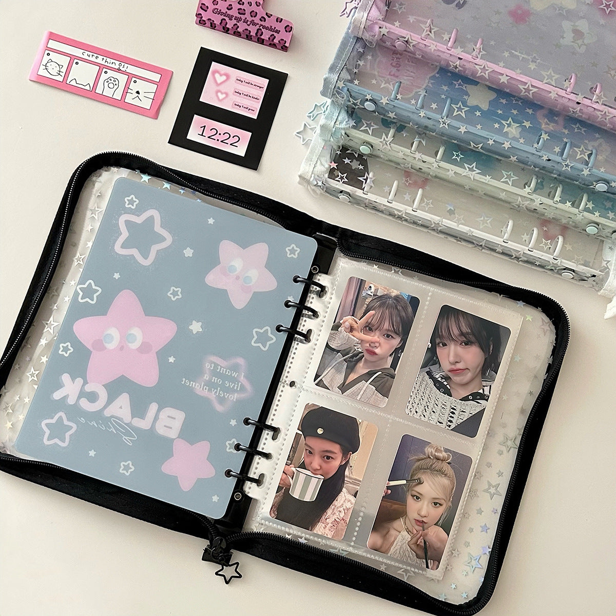 Binder open with pocket pages