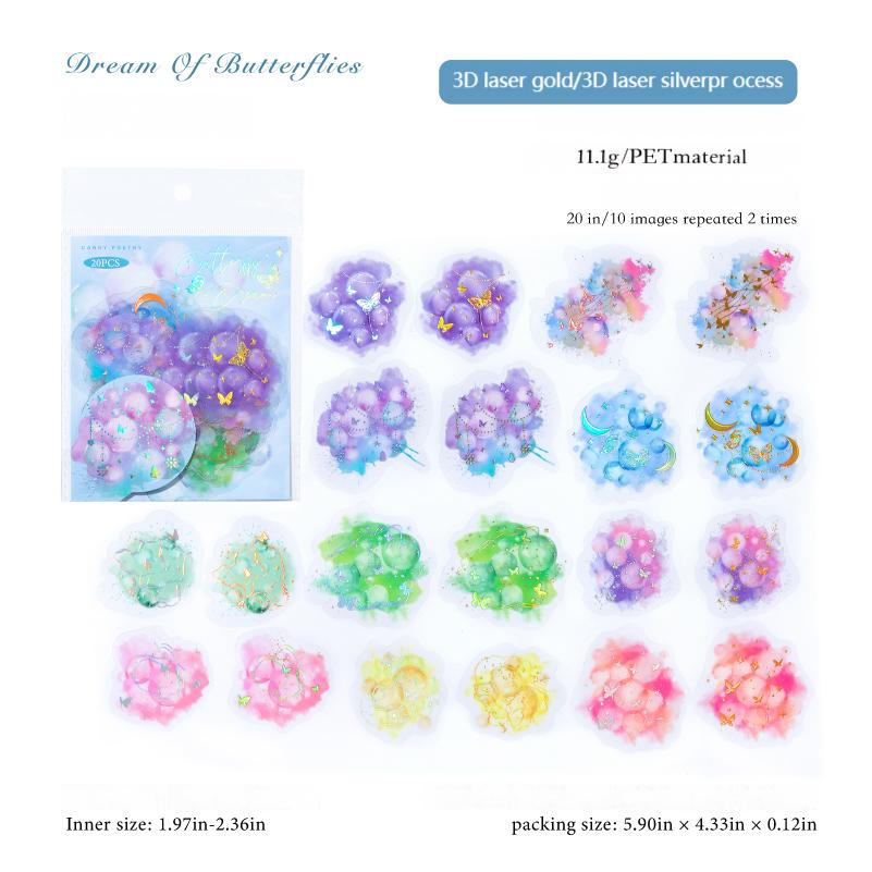 Watercolor smudge PET Sticker -20Pcs each pack