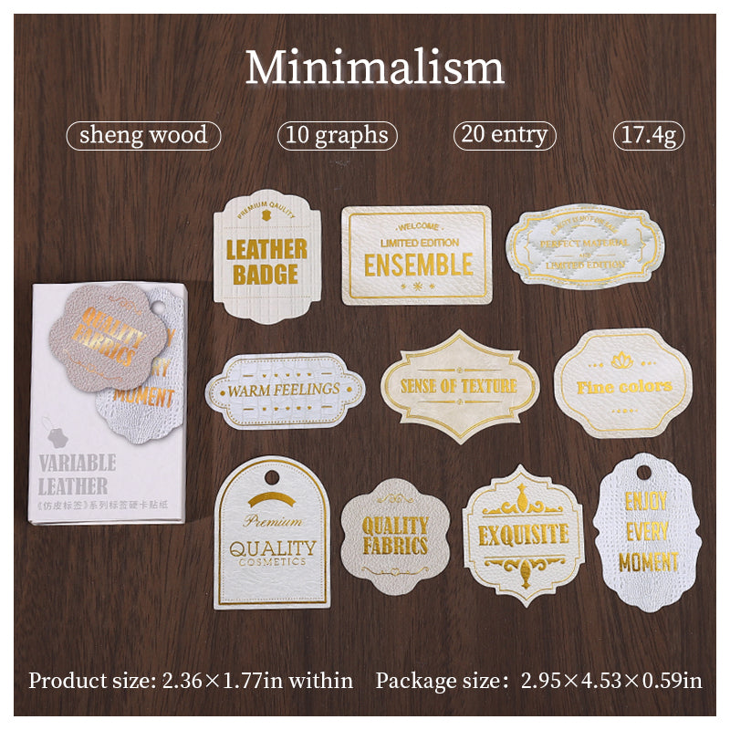0317 Imitation Leather Label Series cardstock Sticker -20Pcs each pack