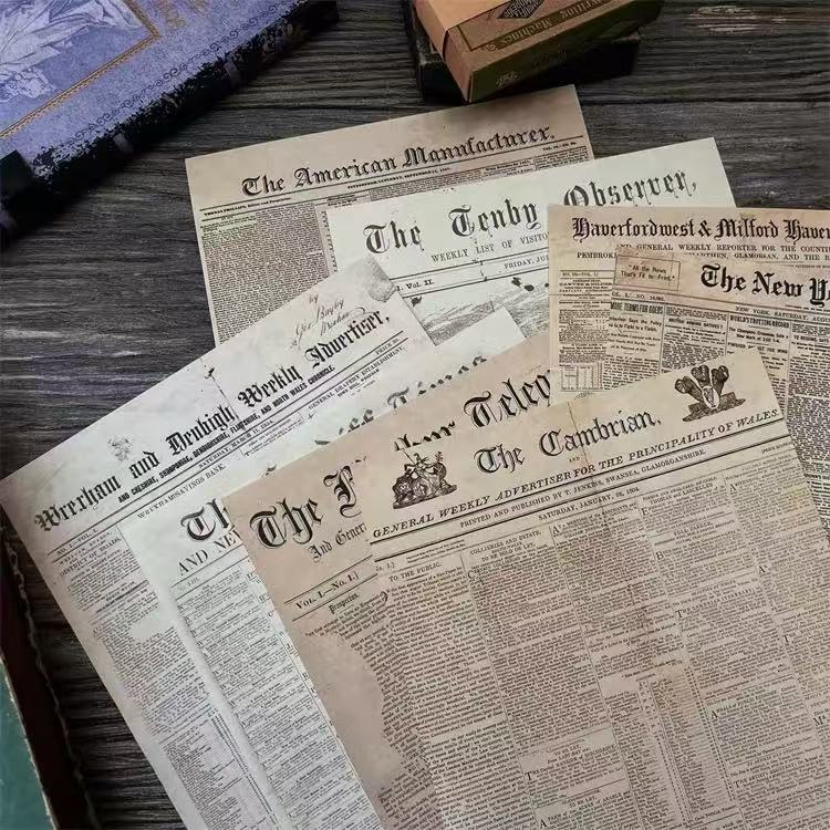 A5 Vintage English Newspapers paper -8Pcs each pack