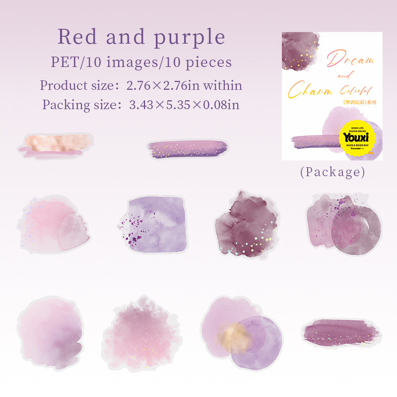 0812 Watercolor smudge PET Sticker -10Pcs each pack