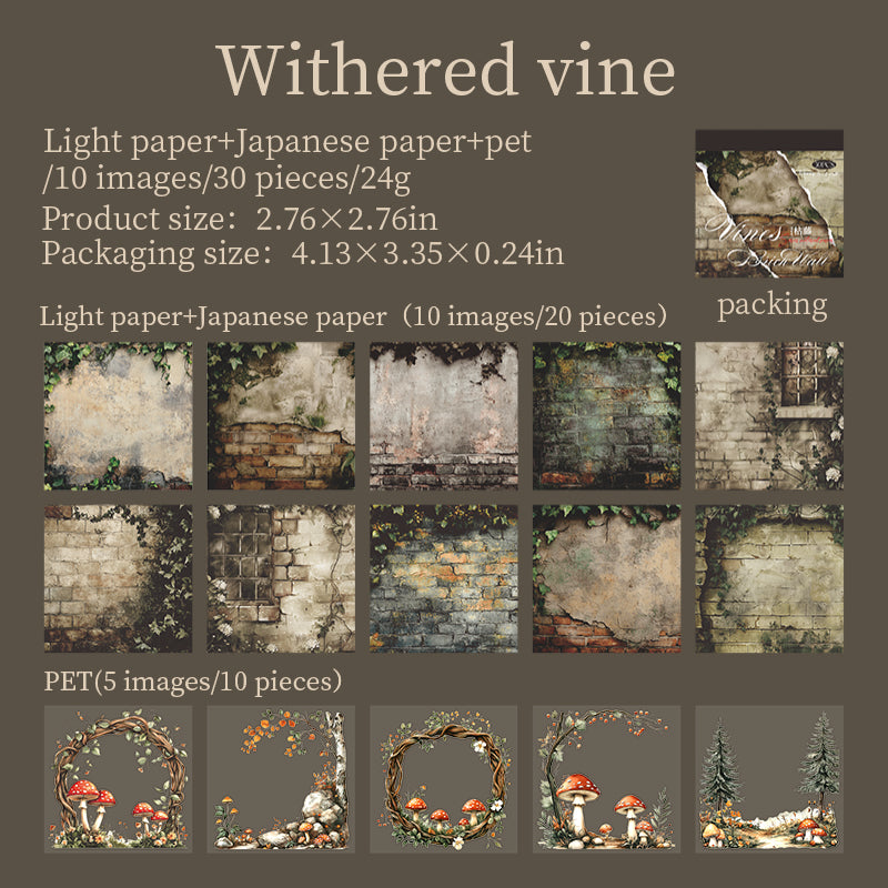 Vine Brick Wall PET & Washi sticker Book -30Pcs each pack