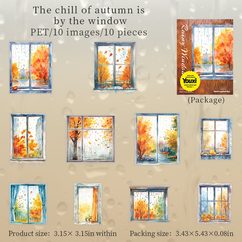 Rainy day outside the window PET sticker -10Pcs each pack