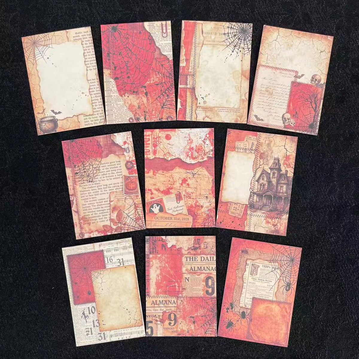 Vintage Halloween ATC Cards, Gothic Collage Backgrounds, 1 pack 10pcs 2.5x3.5 inch