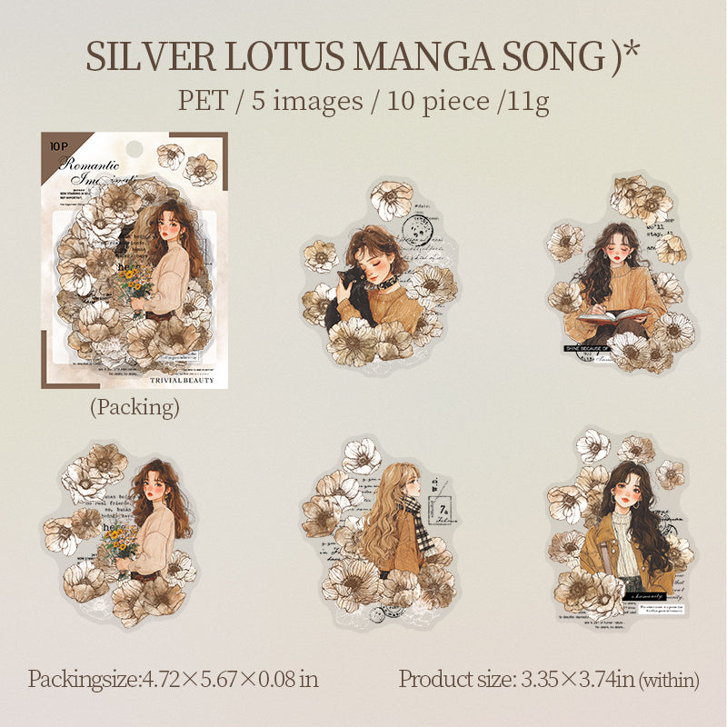 Flower and girl Sticker -10Pcs each pack