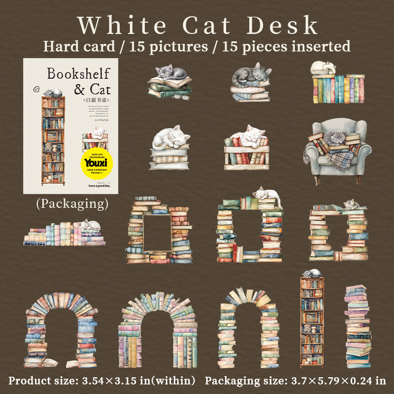 0409 Bookshelf and Cat Series cardstock Sticker -15Pcs each pack