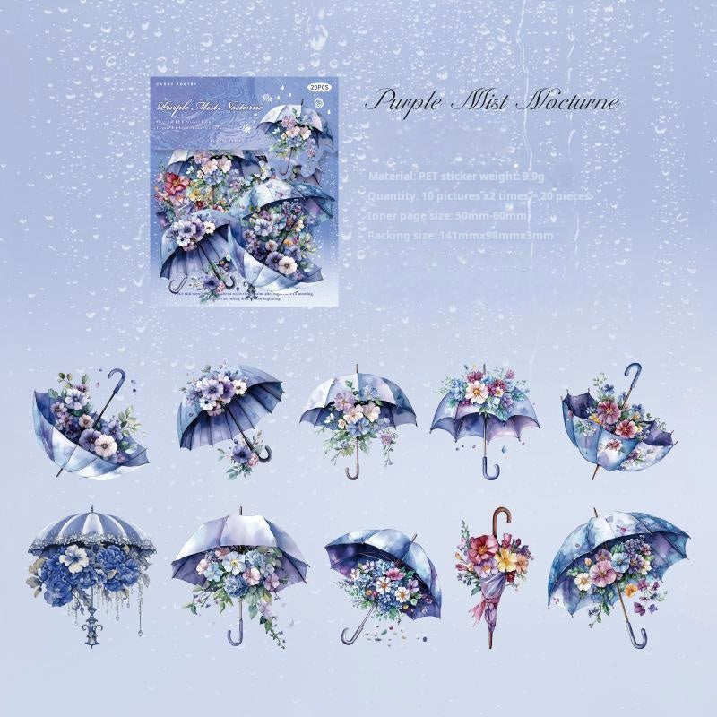0530 Flower umbrella PET Sticker -20Pcs each pack