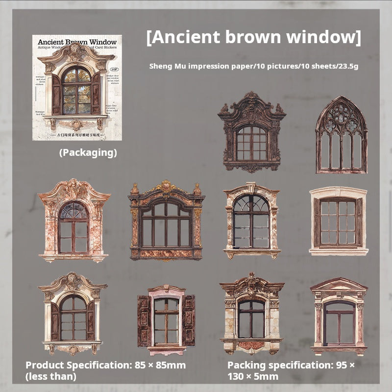 0429 Ancient Door and Window Series Embossed cardstock Stickers -10Pcs each pack