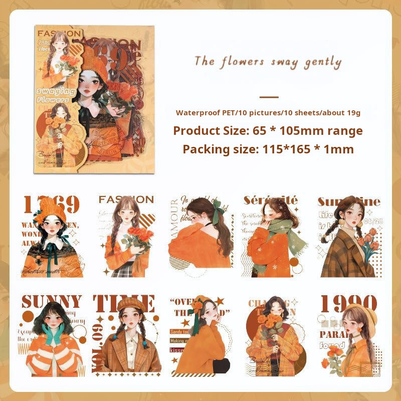Fashion girl PET sticker -10Pcs each pack