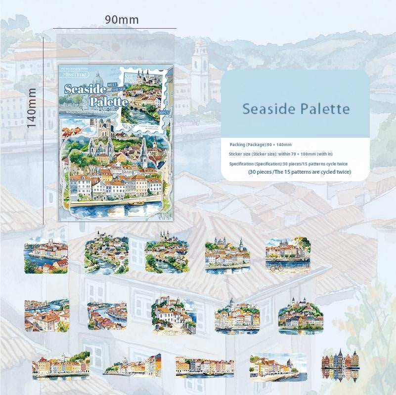 0622 Small town scenery PET Sticker -15Pcs each pack