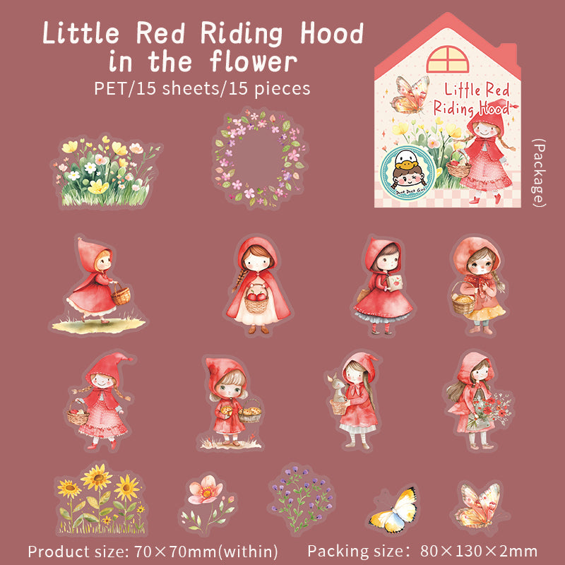 0512 Little Red Riding Hood Series PET Sticker -15Pcs each pack