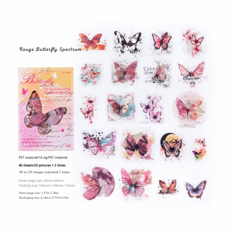 Butterfly PET sticker -40Pcs each pack