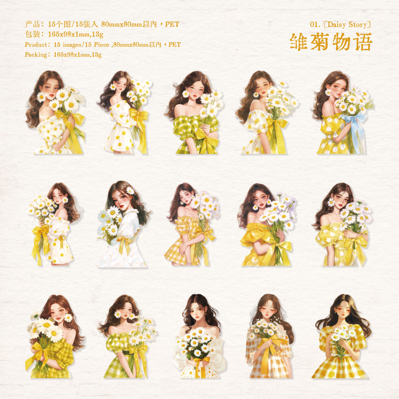 0415 Walking Spring Day Series PET Sticker -15Pcs each pack