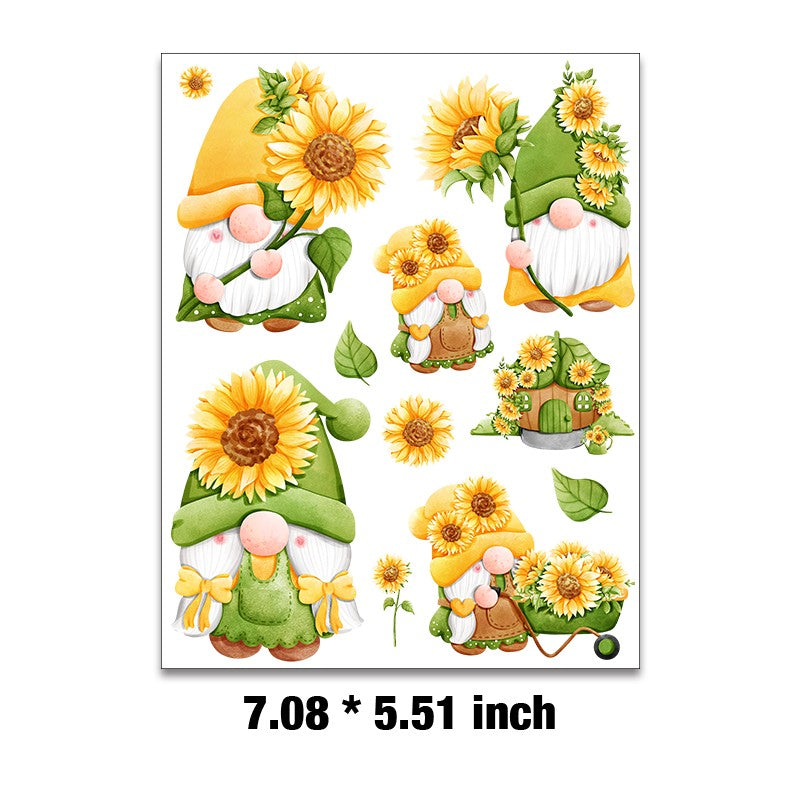 E-5- Sunflower gnome Embossed sticker 1 Pcs