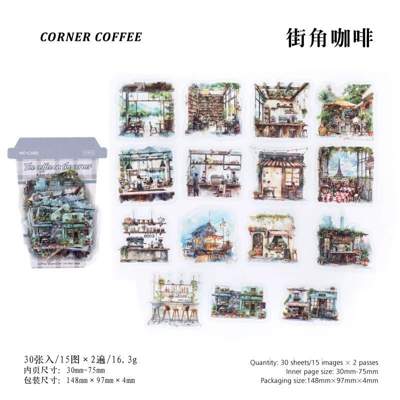 0329 A Cup of Coffee Time Series PET Sticker -30Pcs each pack
