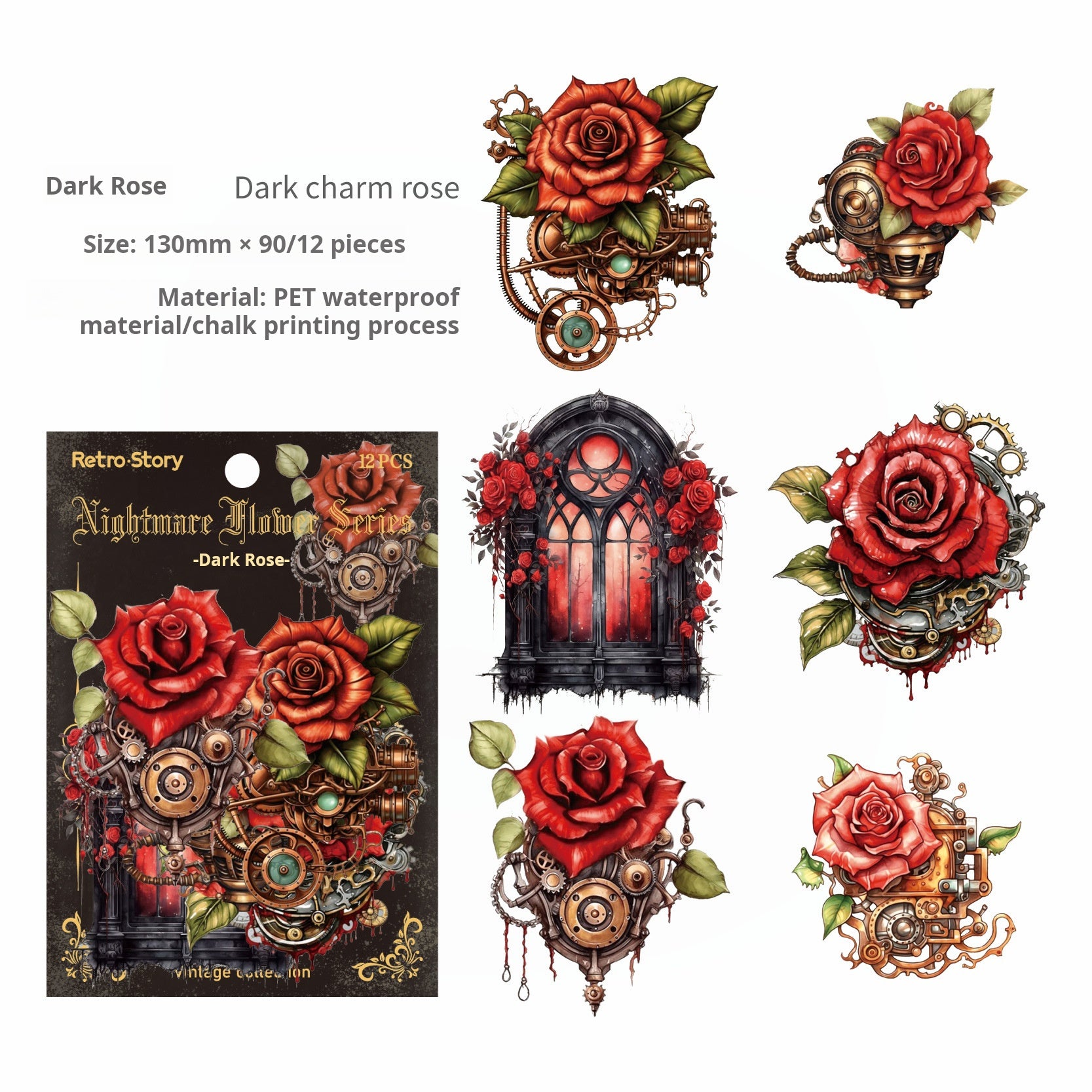 0418 Paper Nightmare Flower Series Sticker -12Pcs each pack