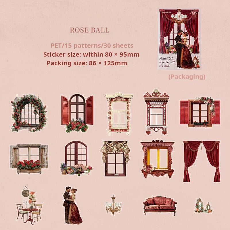 0402 Beautiful Windowrill Series PET Sticker -30Pcs each pack