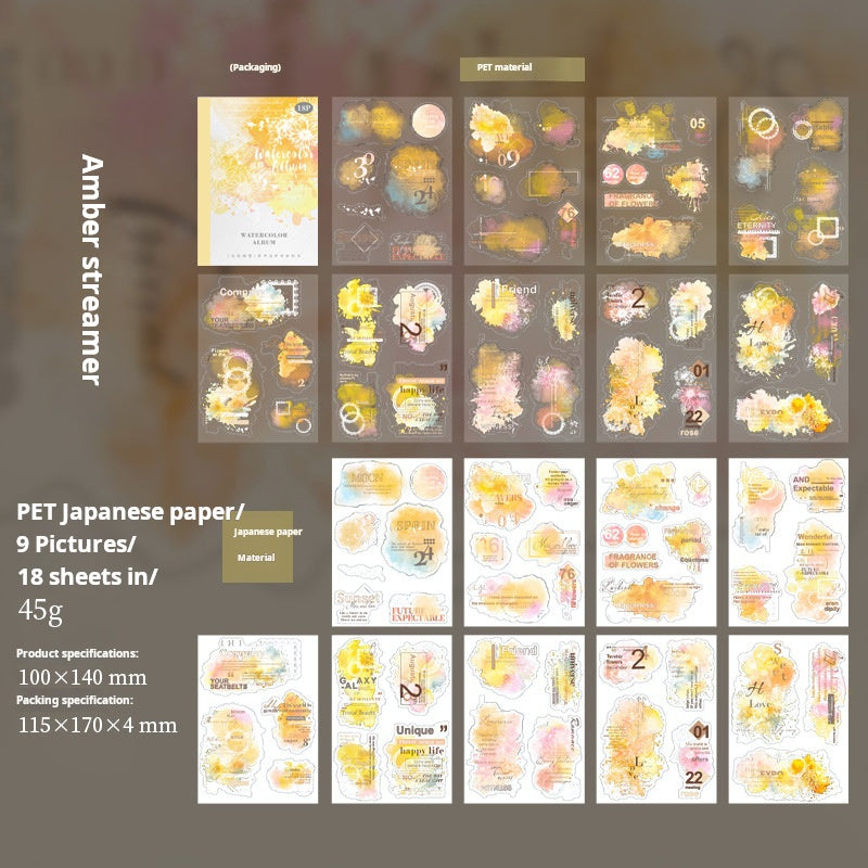0515 Watercolor Album Series PET & Washi Sticker Book -18Pcs each pack