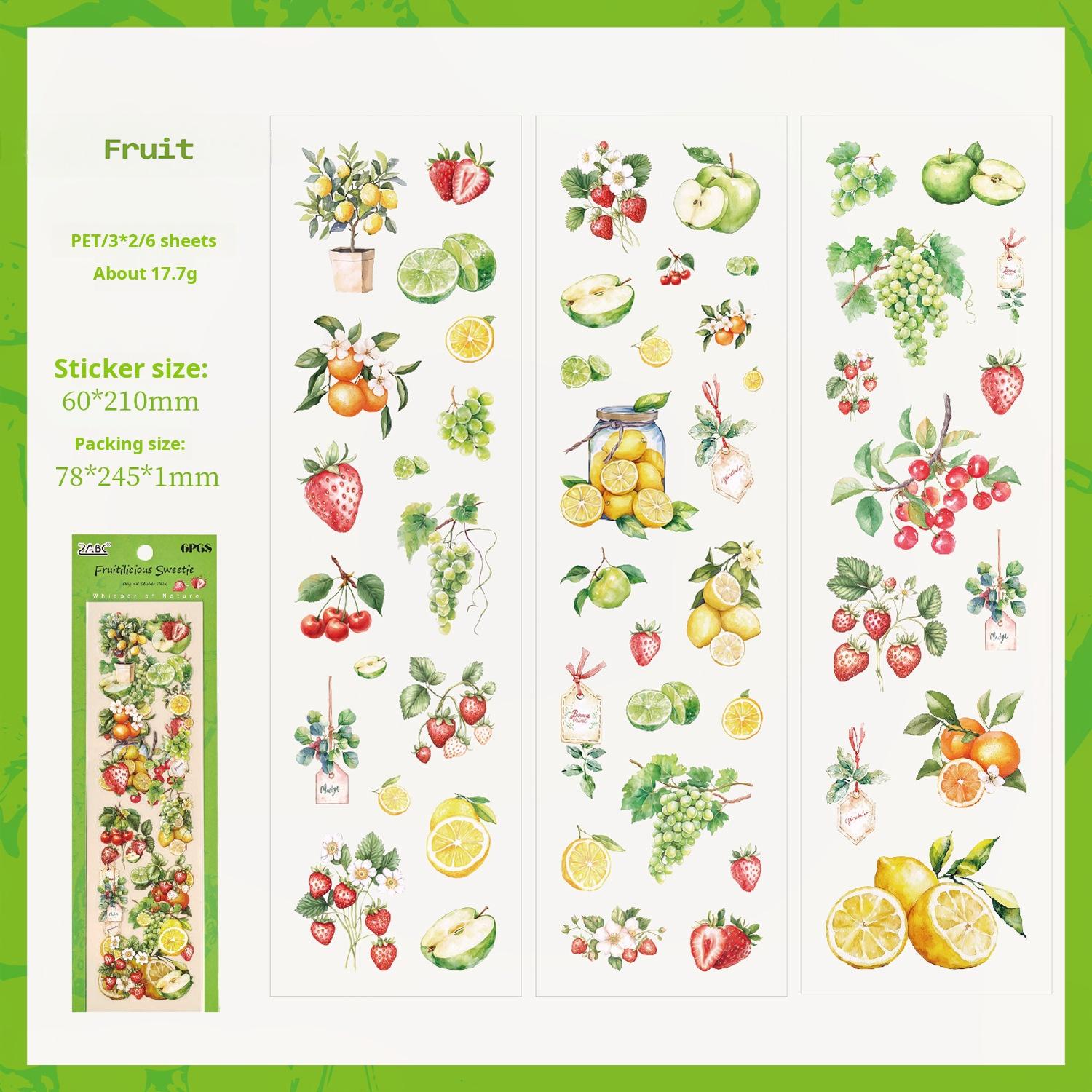Fruits and plants PET Sticker -6Pcs each pack
