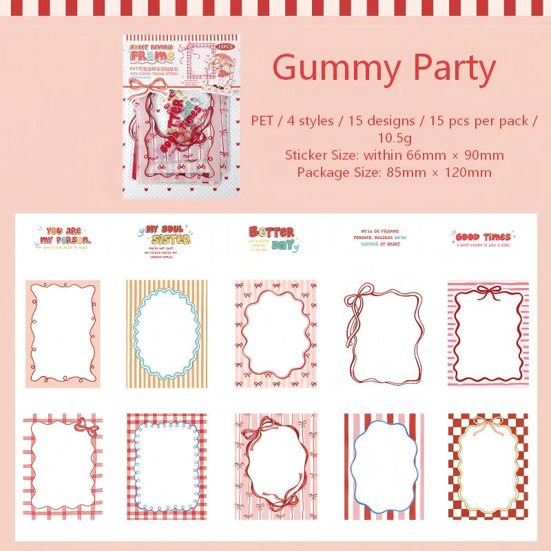 Sweet Dream Imprint Cute Borders PET Stickers -15Pcs each pack