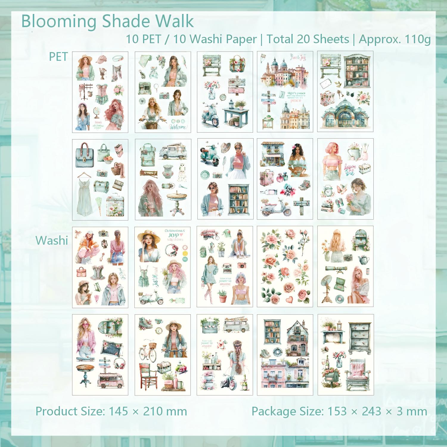 Cottagecore & Vintage Girl Sticker Book (PET & Washi) -20Pcs each pack