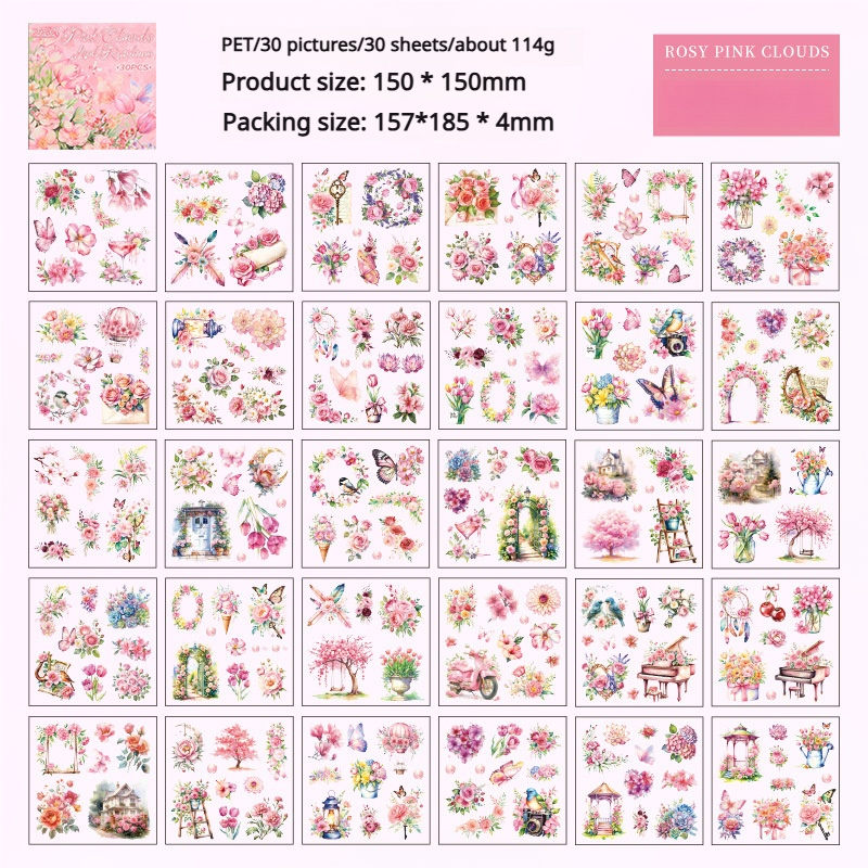 0319 Garden style PET pre-cut clear sticker book -30Pcs each pack